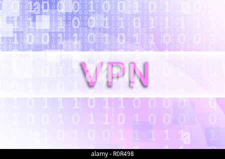 The text inscription VPN is written on a semitransparent field surrounded by a set of abstract figures Stock Photo