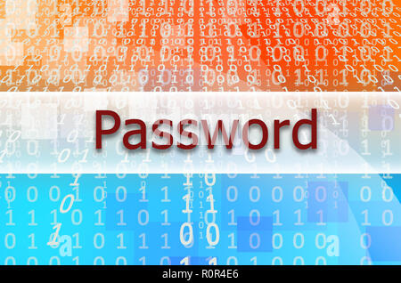 The text inscription Password is written on a semitransparent field surrounded by a set of abstract figures Stock Photo