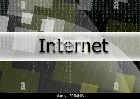 The text inscription Internet is written on a semitransparent field surrounded by a set of abstract figures Stock Photo