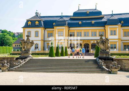 The summer palace of the Würzburg Prince-Bishops, built in 1680/82, was enlarged in 1753 by Balthasar Neumann. Stock Photo