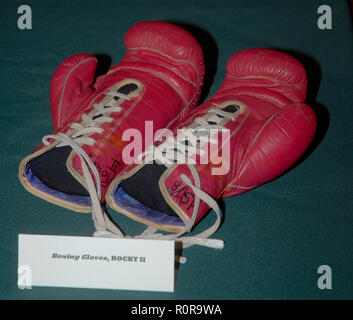 Washington DC. 12-5-2006  Sylvester Stallone donates the boxing memorabilia from the 'Rocky' movies to the Smithsonian Museum of American History. Included is the boxing robe from the 1976 'Rocky' fight with Apollo Creed. The signature black hat and a pair of autographed boxing gloves from 'Rocky II' (1979) and a pair of boxing shorts and shoes from 'Rocky III' (1982). The donated items will be part of the 'Treasures of American History' exhibit at the Smithsonian. Credit: Mark Reinstein Credit: Mark Reinstein/MediaPunch Stock Photo