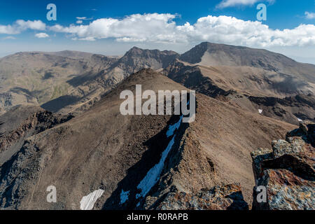 Breathtaking view of Mulhacen from Veleta mountain ridge in Sierra Nevada, Granda, Spain Stock Photo