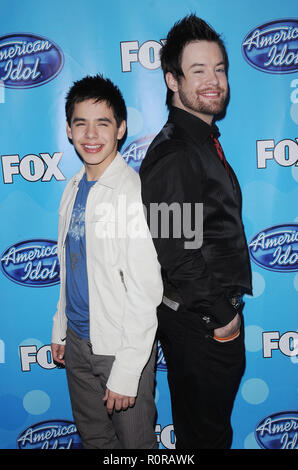 David Archuleta and David Cook at the American Idol Grand Finale performance 2008 which was held at Nokia Theatre Los Angeles, Ca. May 20, 2008.  thre Stock Photo