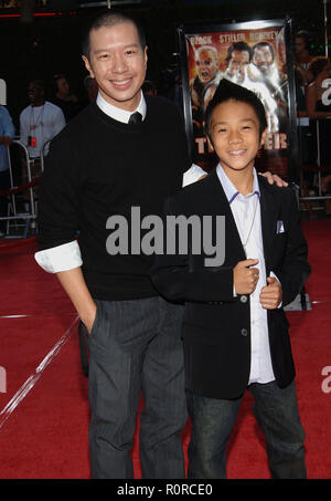 Reggie Lee and Brandon Soo Hoo  -  Tropic Thunder Premiere at the Westwood Village Theatre In Los Angeles.  three quarters eye contact smile           Stock Photo