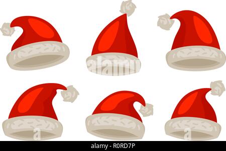 Santa Claus hat, set of icons. Christmas symbol. Cartoon vector illustration Stock Vector