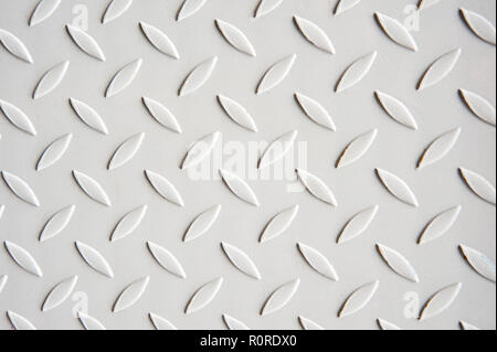 Painted white Metal checkered steel plates background. Industrial texture Stock Photo
