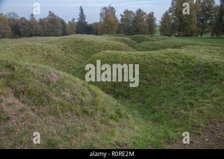 November 4, 2018: Beaumont-Hamel, Picardy, France. The remains of trenches from the Battle of the Somme in World War 1 at the Beaumont-Hamel Newfoundl Stock Photo