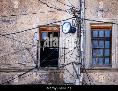 Electric pole with cables and street lighting Stock Photo - Alamy