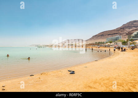 People bathing in the Dead Sea, Ein Bokek Beach, Dead Sea, Kalia Beach, Israel Stock Photo