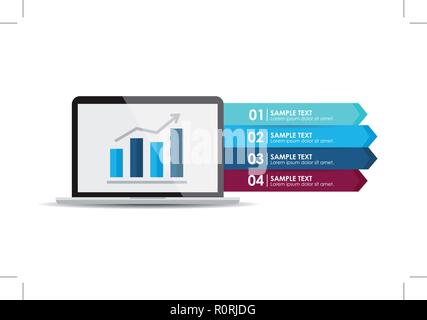 Laptop computer with analysis report. Banner infographic. Vector illustration Stock Vector