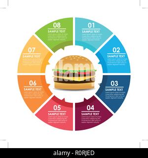 Hamburger circle infographic. Fast food information template. Vector illustration Stock Vector