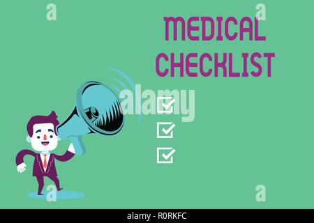 Conceptual hand writing showing Medical Checklist. Business photo showcasing Guide to follow to improve patient care or treatment. Stock Photo