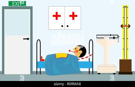 Sick child at the doctors office in the medical center Stock Vector