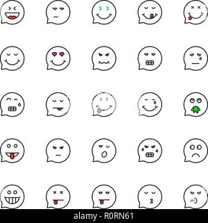 black thin line emoji speech bubble set Stock Vector