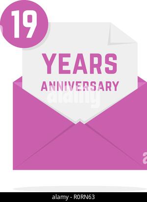 19 years anniversary icon in lilac open letter Stock Vector