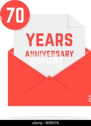 70 years anniversary icon in simple open letter Stock Vector