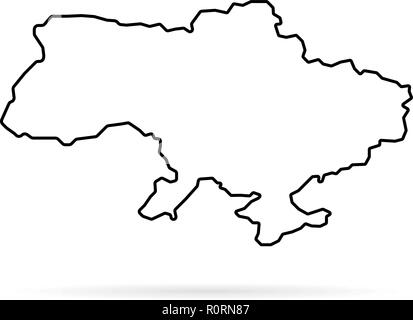 thin line ukraine map with shadow Stock Vector