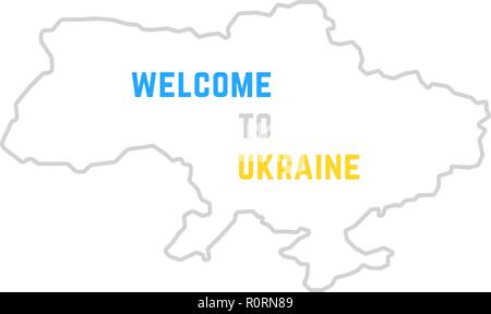 thin line welcome to ukraine map Stock Vector