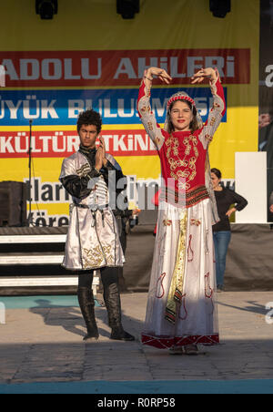 Ankara/Turkey- October 29 2018: Folk dance performance open to public, Folk dancers from caucasian in the street Stock Photo