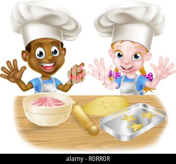 Cartoon Kids Baking in Chef Hats Stock Vector