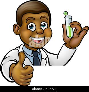 Cartoon Scientist Holding Test Tube Sign Stock Vector