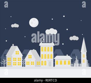 Merry Christmas and Happy New Year. A small winter city. Paper art in digital style. Vector illustration. Stock Vector