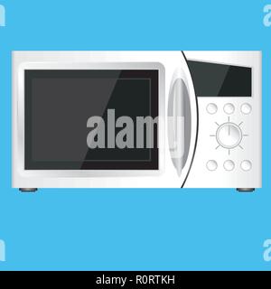 Microwave Oven Isolated on a White Background. Front View of Stainless Steel Over-the-Range Kitchen and Household Appliances. Clipping Path Stock Vector