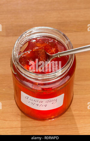 Jar of home made quince jelly. Stock Photo