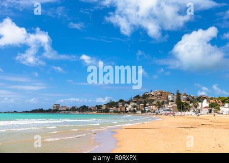 Public beach near The Scala dei Turchi. Realmonte, near Porto Empedocle, southern Sicily, Italy. Stock Photo