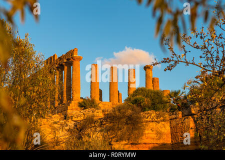 The Temple of Juno in the Valley of the Temples at Agrigento - Sicily, Italy. Stock Photo