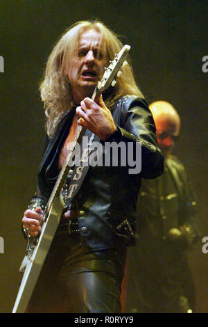 K.K. Downing and (rear) Rob Halford Judas Priest performing live in concert at Acer Arena. Sydney, Australia. 13.09.08. Stock Photo