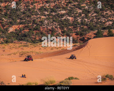 ATV on the dunes, Coral Pink Sand Dunes State Park, Kanab, Utah. Stock Photo