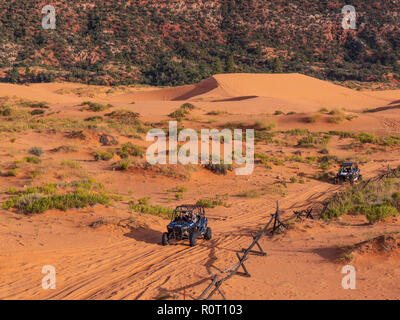 ATV on the dunes, Coral Pink Sand Dunes State Park, Kanab, Utah. Stock Photo