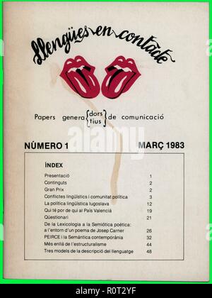 Portada de la revista literaria Llengües en contacte, número uno, editada en Barcelona, marzo de 1983. Stock Photo