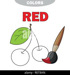 Red. Learn the color. Education set. Illustration of primary colors. Vector cherry - coloring book. Stock Vector