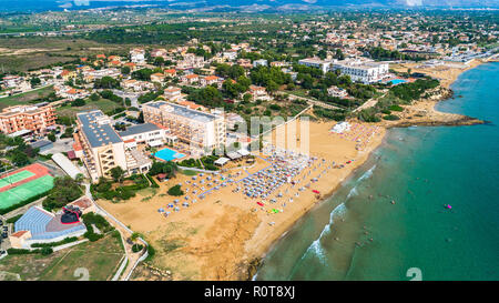 Aerial. Lido di Noto, Province of Syracuse, Italy. Stock Photo