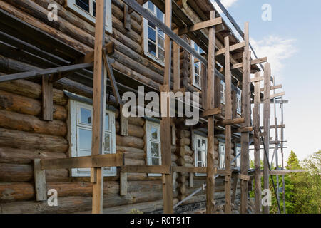 Reconstruction of the Monastery House  in the Golgotha-Crucifix skete at Mount Calvary on Anzersky Island, Solovki Islands, Arkhangelsk Region, Russia Stock Photo