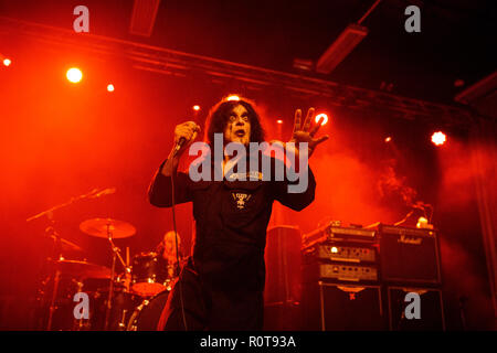 Killing Joke (vocallist Jaz Coleman) live performance in Newcastle 4th November 2018 at Northumbria Institute Stock Photo