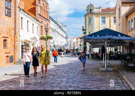Cafes in the Kaunas Old Town. Kaunas, Kaunas County, Lithuania, Baltic states, Europe. Stock Photo