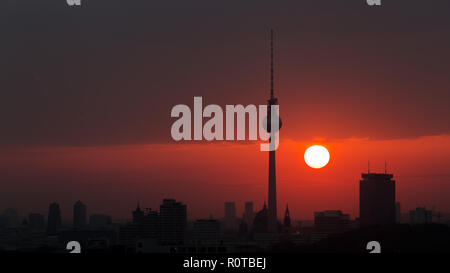 Sunset over Berlin, captured from Landsberger Allee Stock Photo