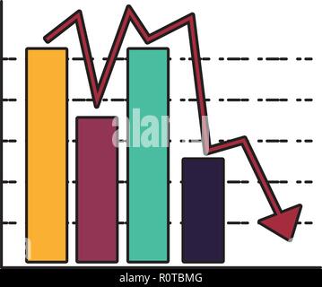 statistical graphics in bars with arrow down vector illustration design Stock Vector