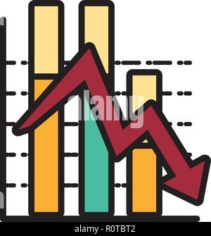 statistical graphics in bars with arrow down vector illustration design Stock Vector