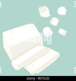 Vector painterly set of tofu. Editable, scalable illustration isolated on a light blue background. Use it for recipes, restaurant menus and as food el Stock Vector