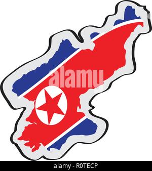 Map of North Korea with its flag Stock Vector