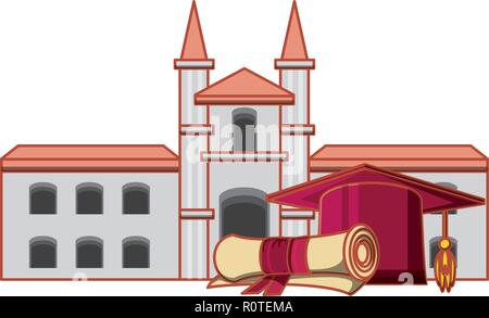 structure academy with hat graduation and certificate vector ...