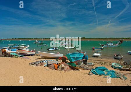 Beach and boats, Punta Umbria, Huelva province, Region of Andalusia, Spain, Europe. Stock Photo