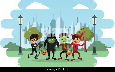 Kids and halloween cartoons Stock Vector