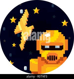 pixel video game robot thuderbolt vector illustration   Stock Vector