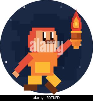 character with torch pixel video game vector illustration Stock Vector ...