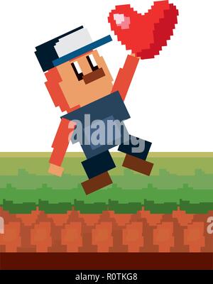 video game boy character scene trees palm vector illustration Stock ...